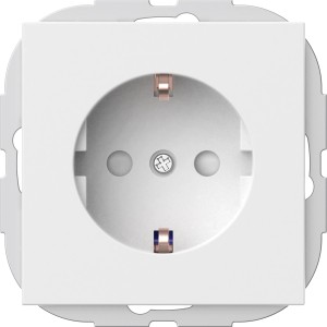 Weiße Schutzkontakt-Steckdose Emelie für Unterputzmontage, Detailansicht.