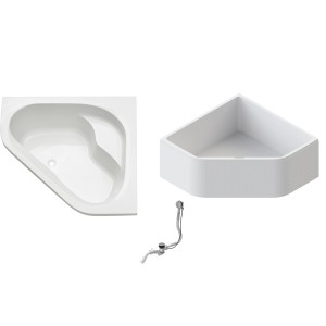 Ottofond Eckwanne-Set, 135x135 cm, Weiß, bestehend aus Acryl-Eckbadewanne, Wannenträger und Ab-Überlaufgarnitur.