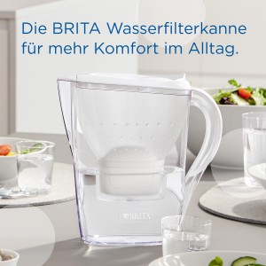 Weiße Brita Marella Wasserfilter-Kanne 2,4 l mit Kartusche. Filtersystem für sauberes Trinkwasser.
