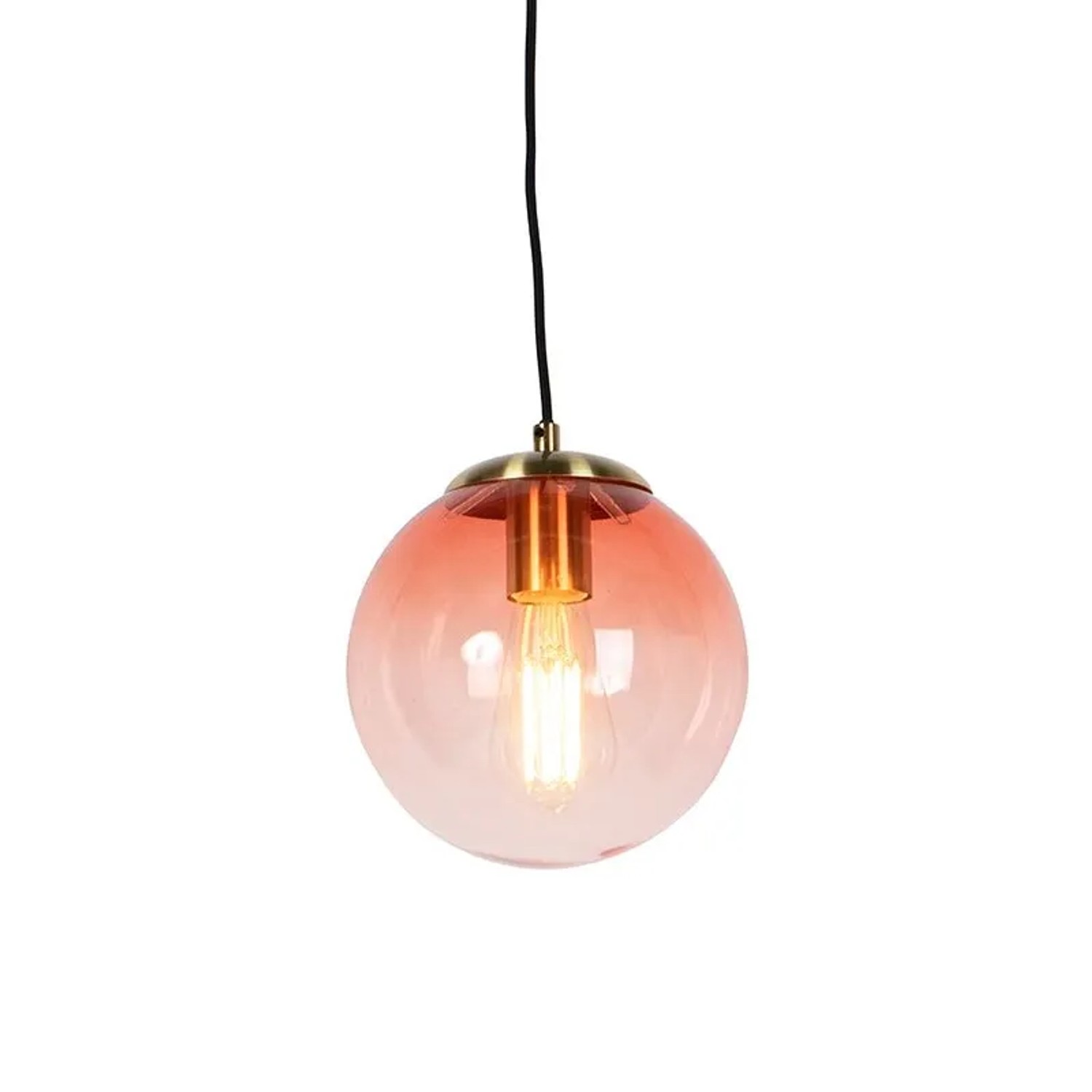 Qazqa Art Deco Hängelampe Messing Mit Rosa Glas 20 Cm Pallon