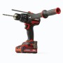 Einhell Akku-Schlagbohrschrauber TP-CD 18/120 Li-i BL-Solo mit Zusatzhandgriff und eingesetztem Bohrer.