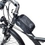 Schwarze Tectake Fahrradtasche mit Rahmenbefestigung und transparentem Touchdisplay.