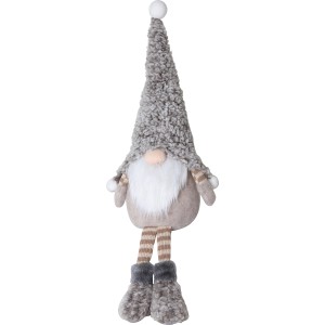 Sitzender Stoff-Wichtel in Braun mit grauer Mütze, Weihnachtsdekoration.