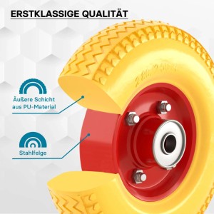 Wiltec Schubkarren Pu Rad 2.80/2.50-4 Vollgummi Polyurethan Reifen Pannensicher