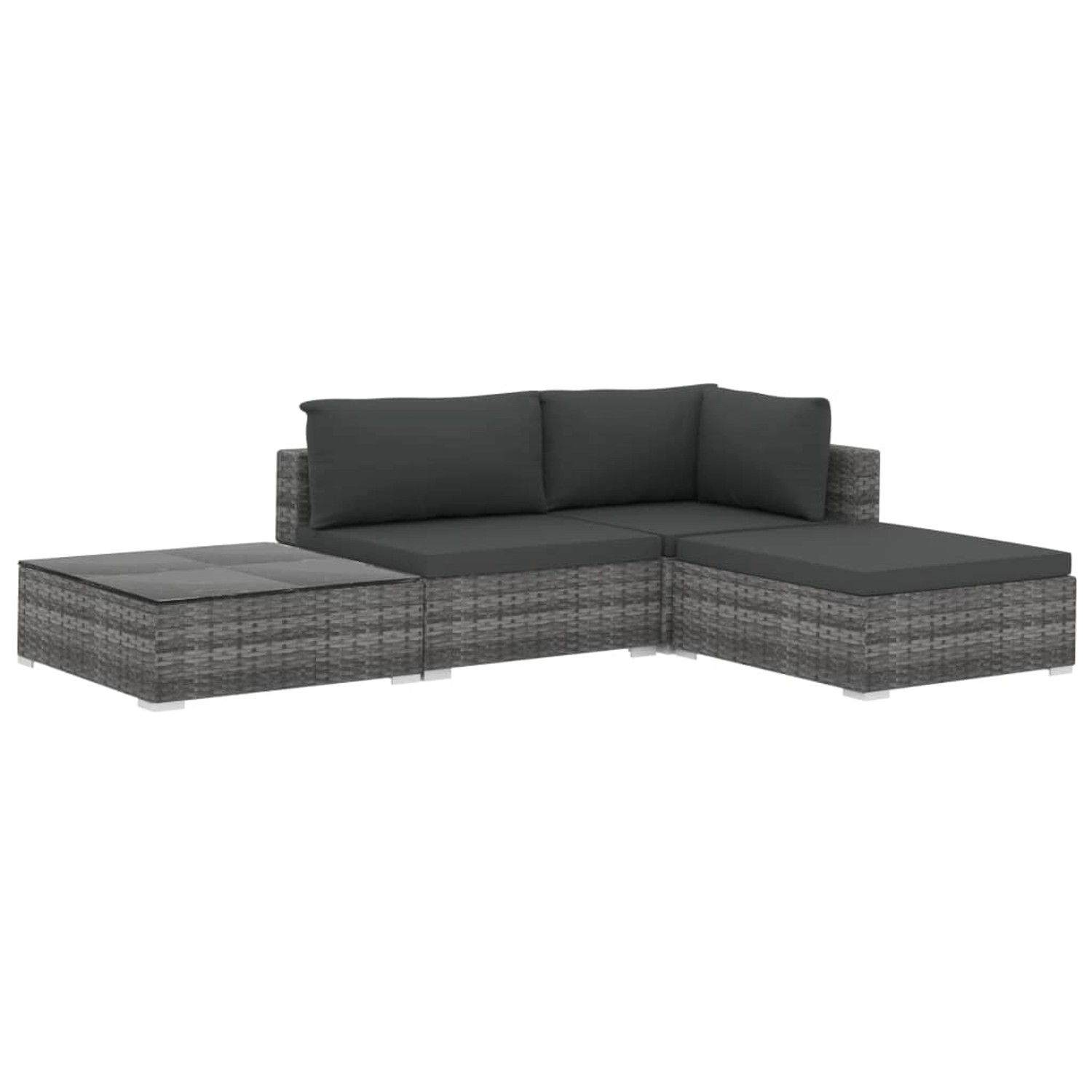 vidaXL 4-Tlg Garten-Lounge-Set mit Auflagen Poly Rattan Grau 46779