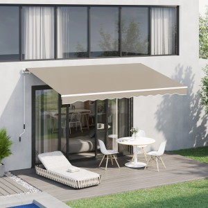 Outsunny Markise, beige/weiß, 395x245 cm, am Haus montiert. Sonnenschutz für Terrasse und Balkon.