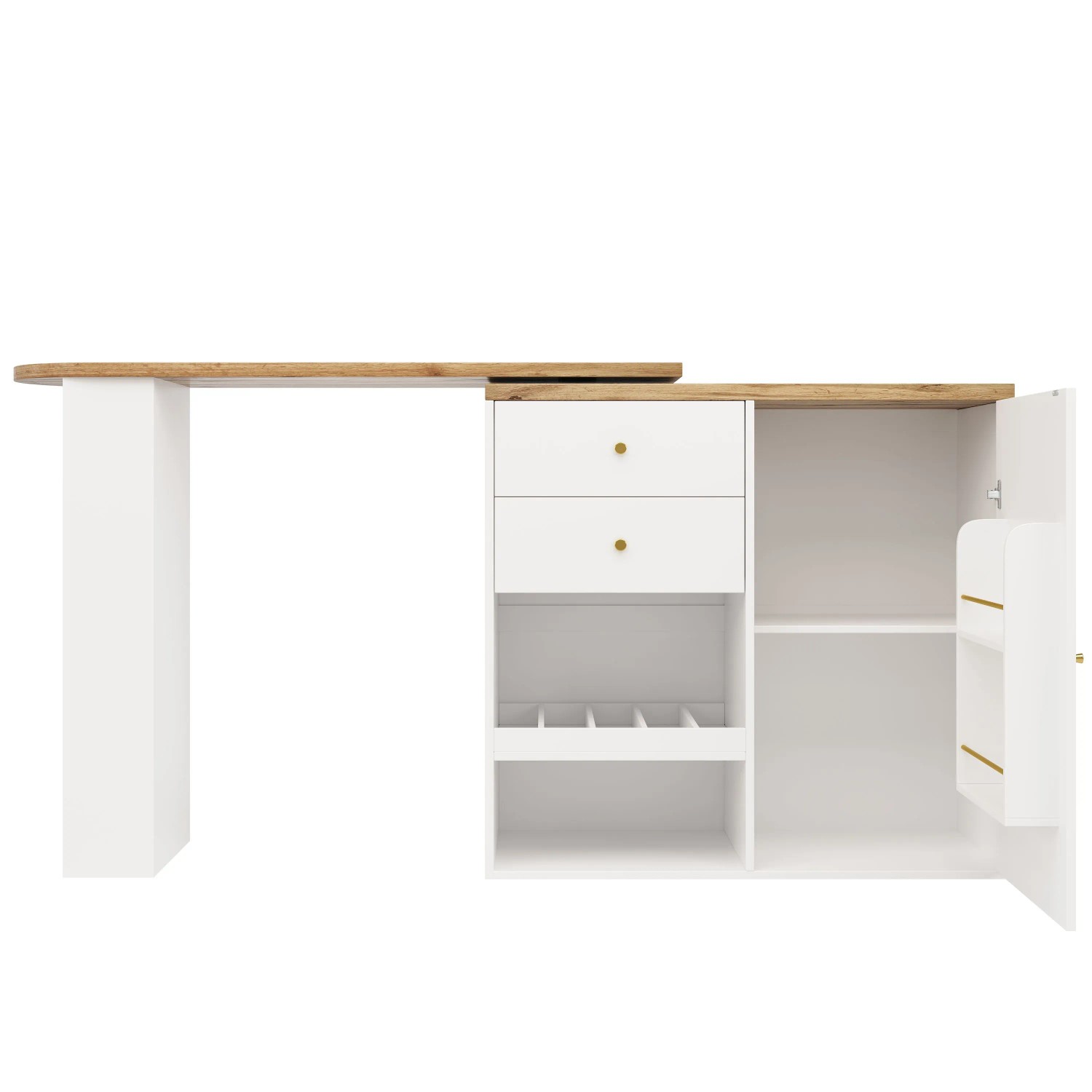 okwish Bartisch mit 2 Schubladen Schiebetür Esszimmer 105x39x102cm Weiß