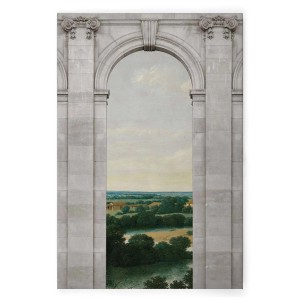 Bricoflor Leinwandbild Torbogen mit Landschaft in Grau und Grün, 60x90 cm. Wanddekoration im Gemälde-Stil.