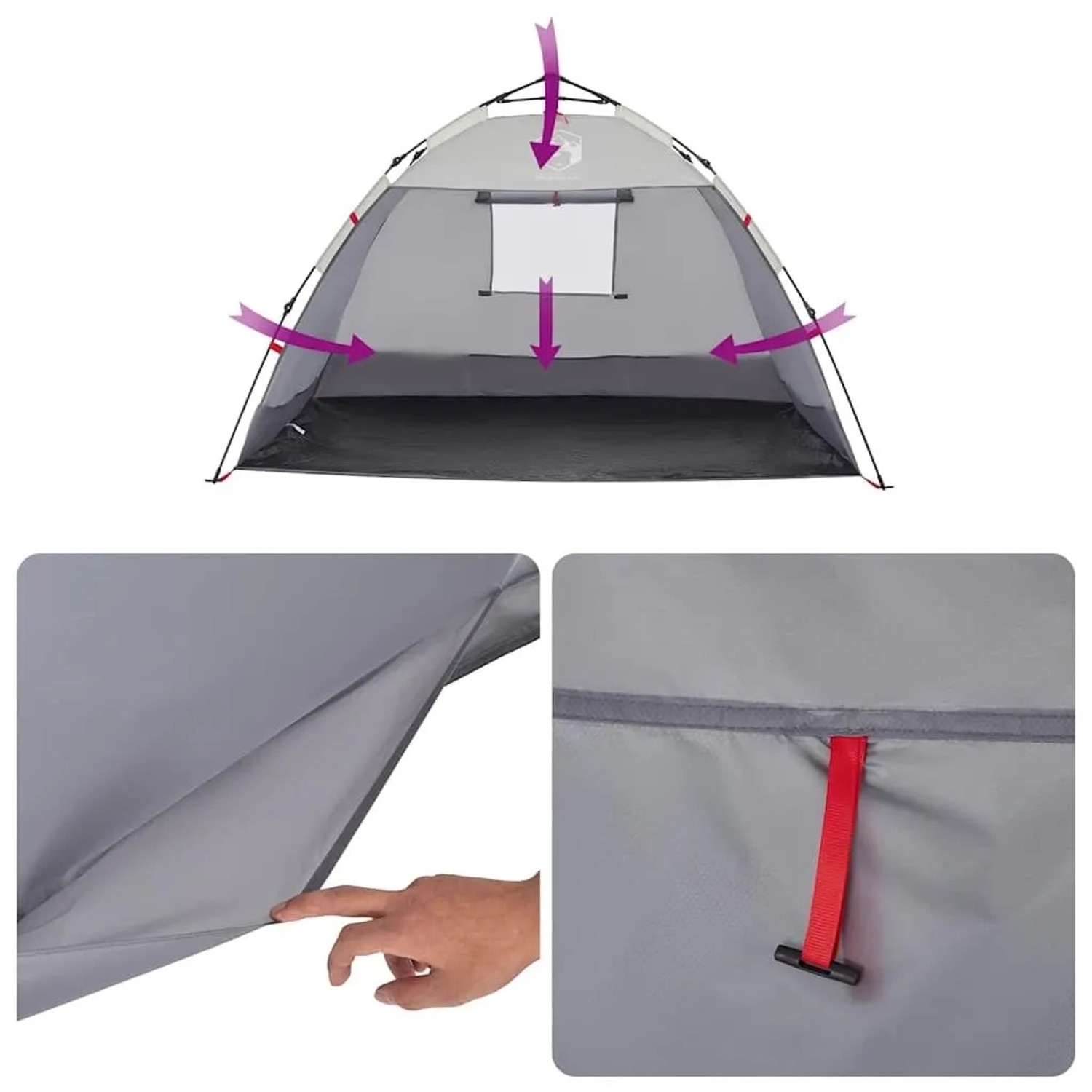 vidaXL Strandzelt 2 Personen Grau Quick Release Wasserdicht 4005298_12