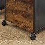 Detailansicht: Vasagle Aktenschrank in Braun-Schwarz mit Stahlgestell und Rollen.