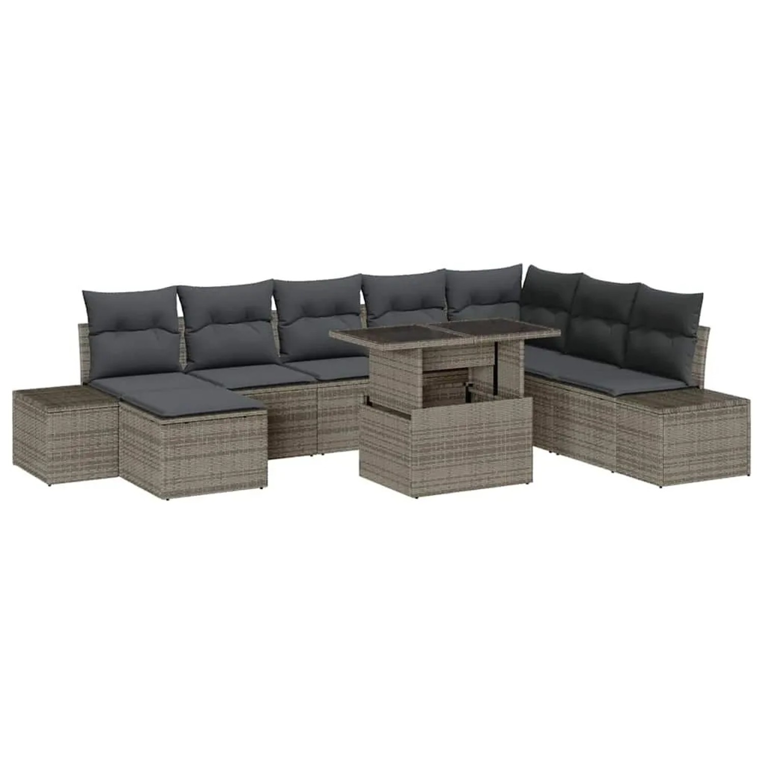vidaXL Gartensofa-set mit Kissen mit Speicher 9-Tlg Grau Poly-Rattan 334923 günstig online kaufen