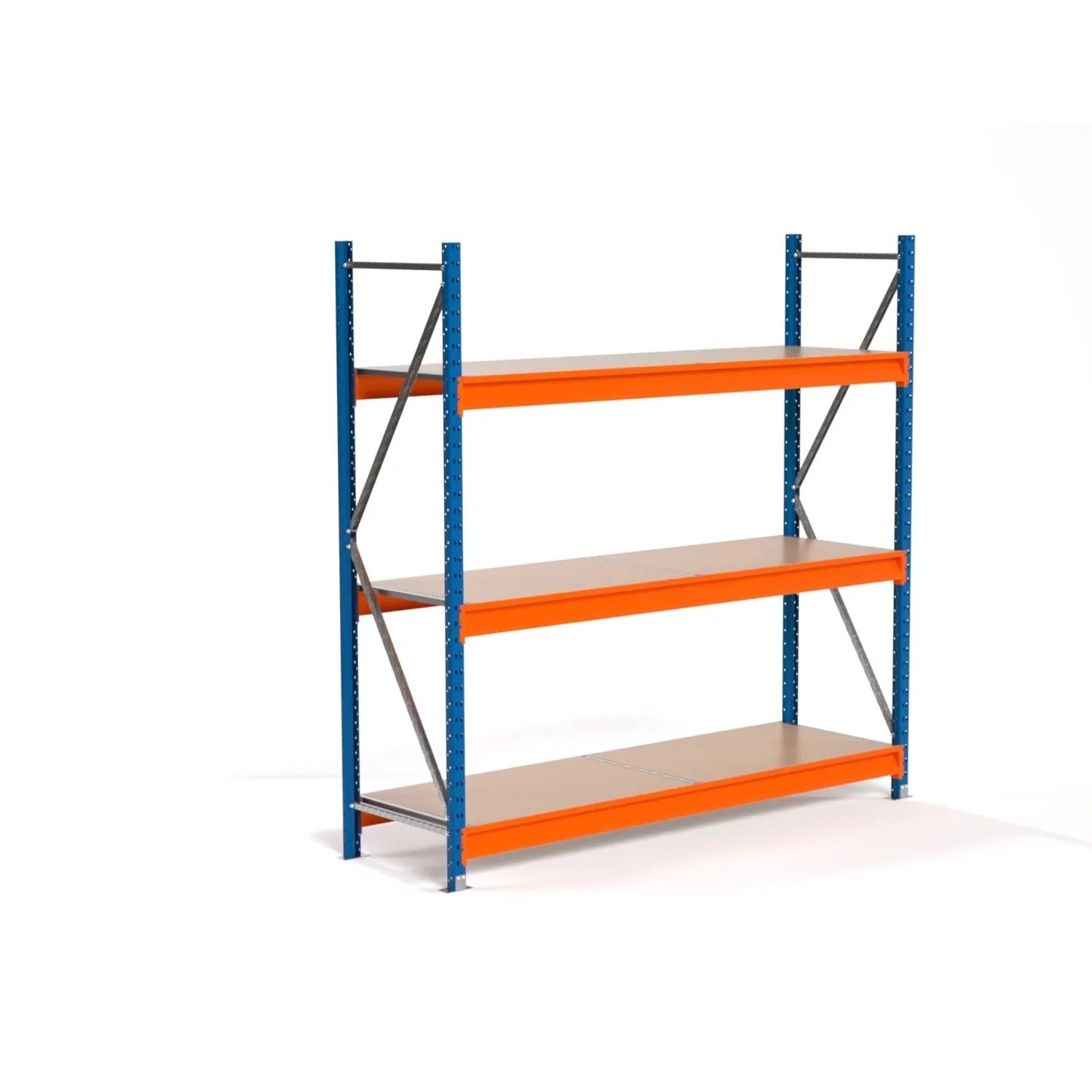 PROREGAL Industrie Weitspannregal Lagerregal MAXIMUS PRO Grundregal HxBxT 200x200x60cm 3 Spanplatten-Fachboden Fachlast 690kg Blau/Orange