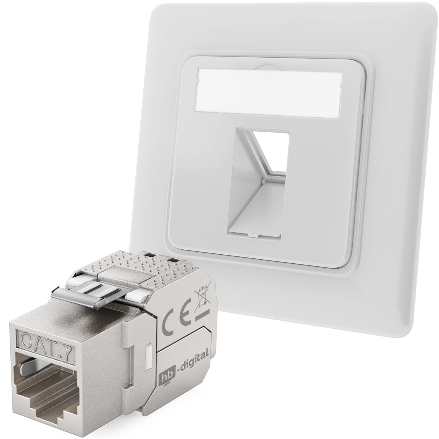 hb-digital Netzwerkdose Unterputz Einsatz 1 Port mit 1x Keystone Modul CAT 7 RAL9003