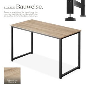 Tectake Schreibtisch Flint im Industrial Style mit Holzplatte in Eiche Sonoma und schwarzem Stahlgestell.
