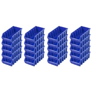 PROREGAL SuperSparSet: 20 blaue Sichtlagerboxen (2L) aus Polypropylen, gestapelt.