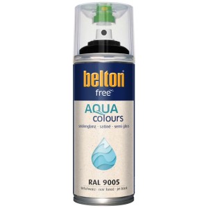 Belton Free AQUAcolours Buntlack Spraydose, RAL 9005 Tiefschwarz, seidenglänzend, 400 ml. Wasserbasierend.