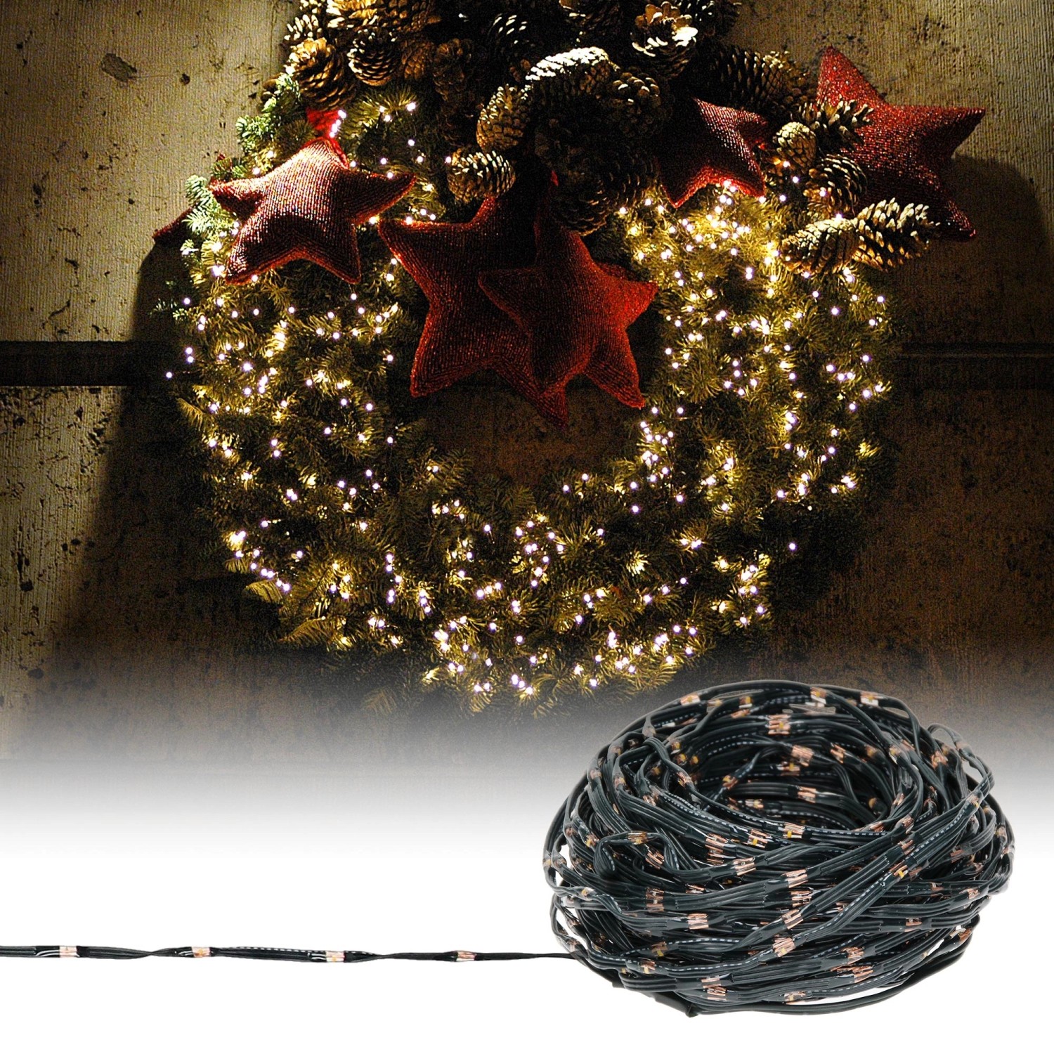 ECD Germany LED Micro Lichterkette, 18m, warmweiß, für Weihnachtsdeko im Innen- & Außenbereich.