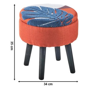 Kobolo Sitzhocker Fußhocker Hocker ASILI Orange mit Floralem Muster und Aufbewahrungsfach
