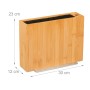 Unbestückter Messerblock aus hellem Bambus mit schwarzem Borsteneinsatz, Seitenfach und rutschhemmender Basis. 23x30x12 cm.
