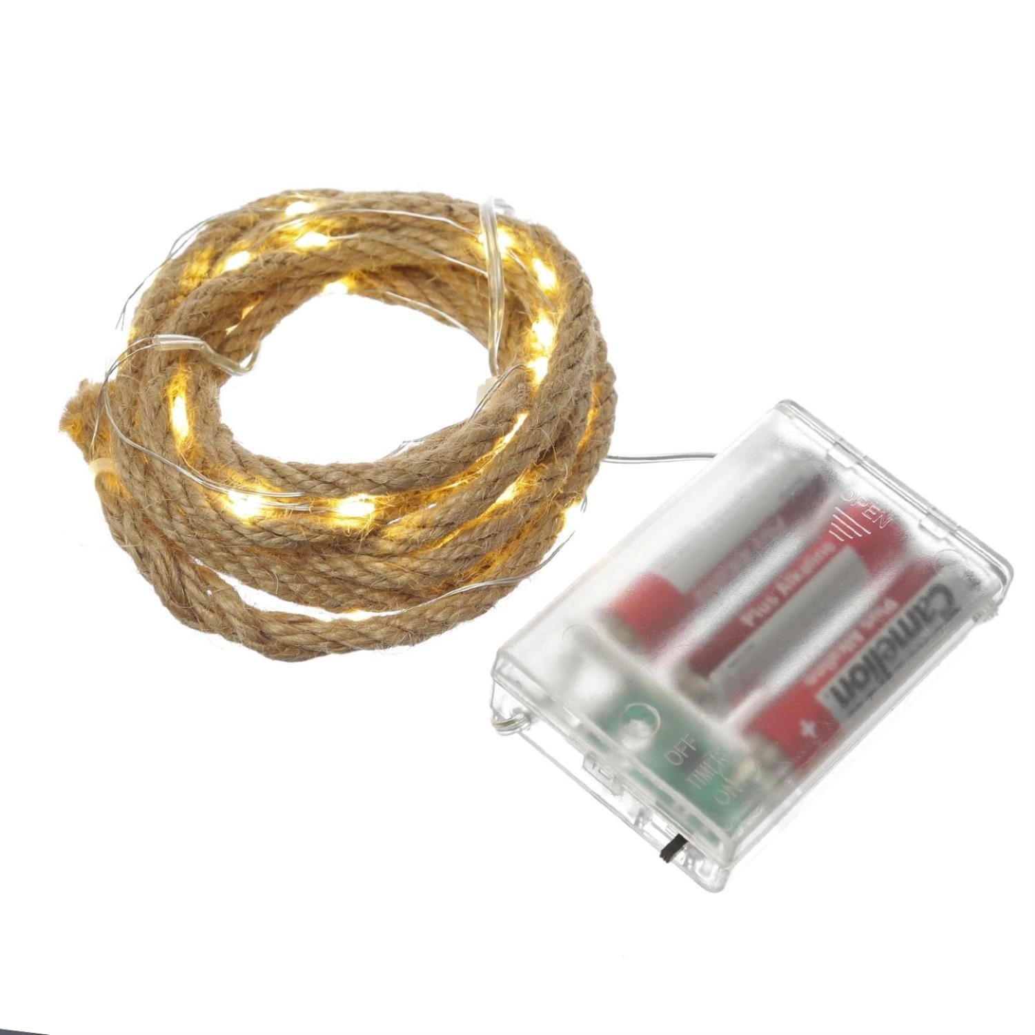 Marelida LED Lichterkette Seil Deko Jute Tau Kordel 40LED 2m Timer Maritim Für Innen