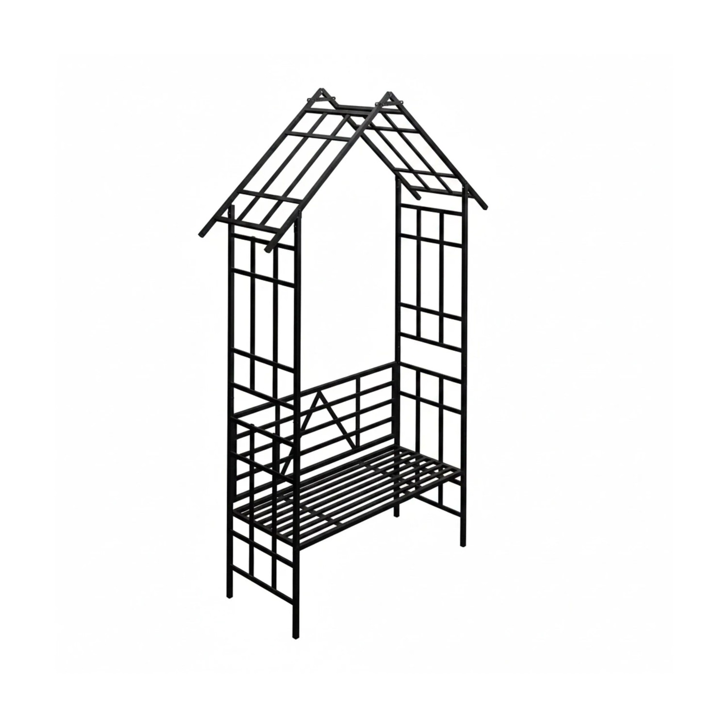 Relaxdays Rosenbogen Eisen Schwarz als Sitz und Blumenbank 247 cm x 150 cm x 43 cm