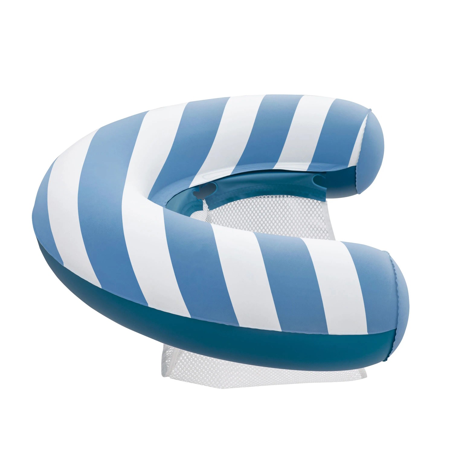 Bestway Poolsitz mit blau-weißen Streifen und Netzliegefläche für entspannte Stunden im Wasser.