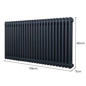 Anthrazitgrauer 2-Säulen Heizkörper, 600x1192mm, traditionelles Design für wohlige Wärme im Raum.