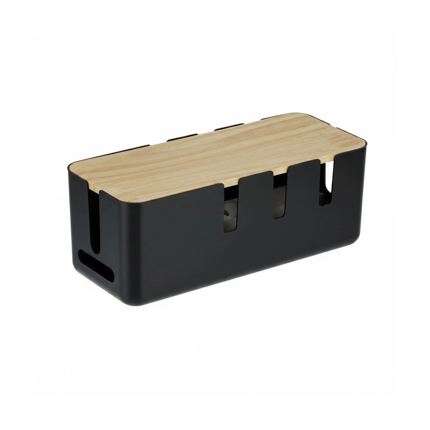 Relaxdays Kabelbox Kunststoff Holz Schwarz Mit Holzdeckel Für 2 Steckdosenleisten 30,5 cm x 12,5 cm x 11,5 cm 0,5 kg