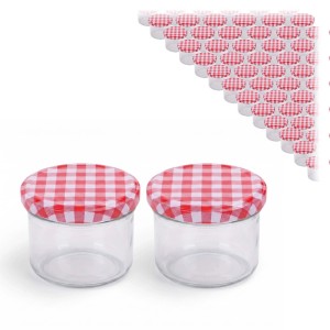 Relaxdays Einmachgläser Glas Stahl Transparent Rot Weiß Twist-Off Luftdicht 75er Set 220 ml 6,5 cm x 8,5 cm 0,18 kg