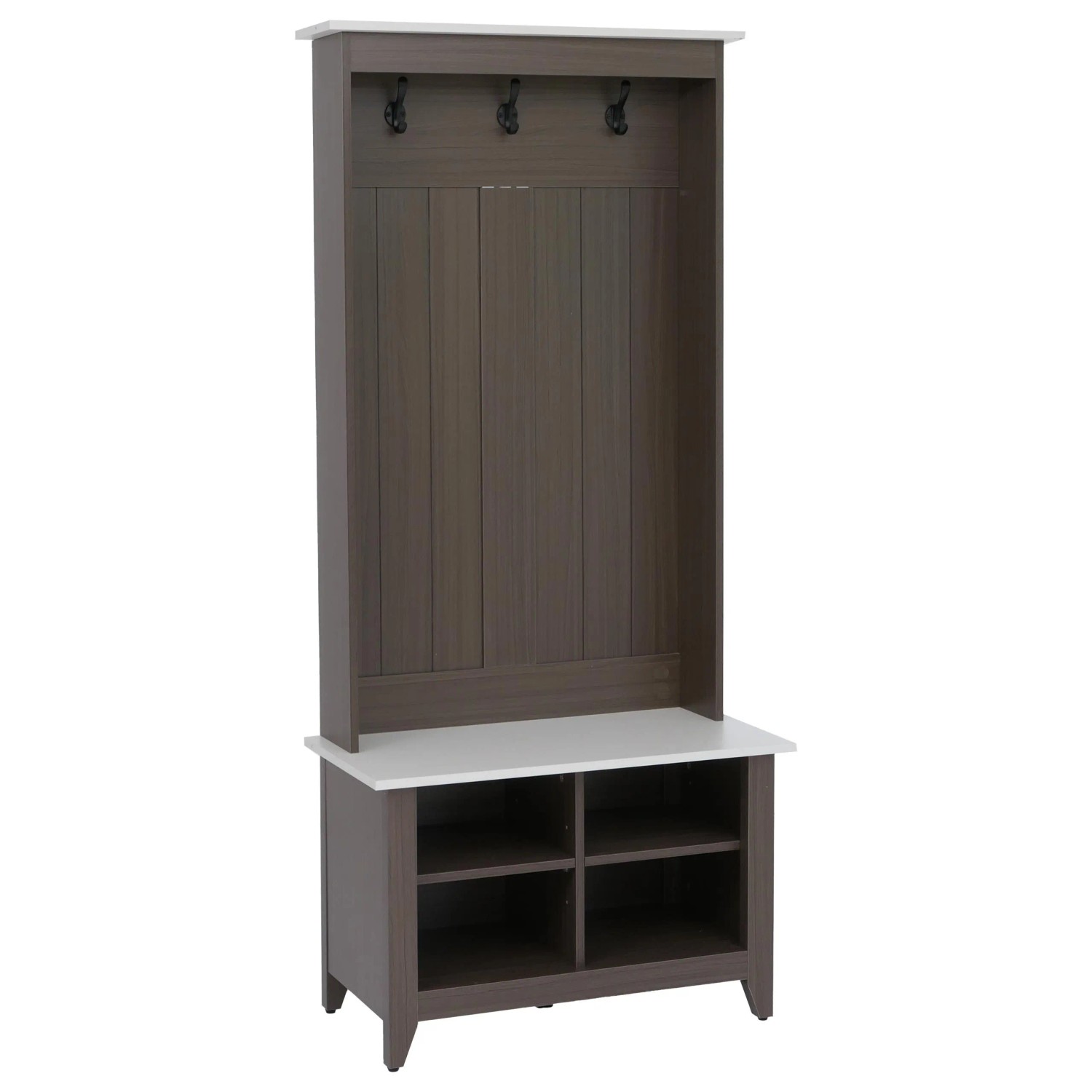 Mcw Garderobe P28 3 Haken 4 Staufächer Melamin 170x76x39cm Walnuss-Optik Beige