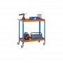 PROREGAL Montagewagen Muli mit 2 Holzböden, blau-orange, Werkstattwagen mit Werkzeug.