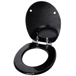 Sanilo WC Sitz Glitzer Schwarz, Hochwertiger und Stabiler Toilettendeckel aus Holz