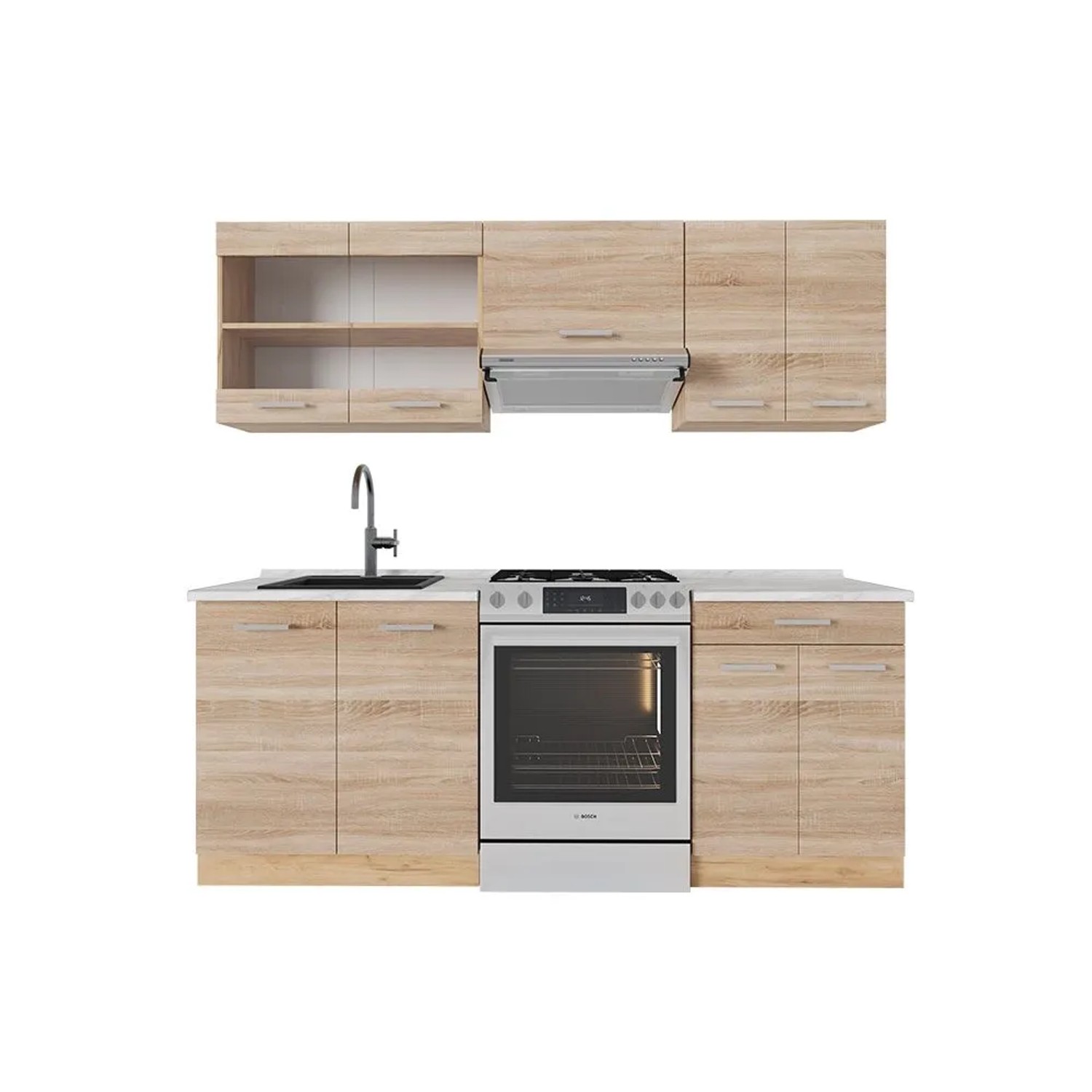Vicco R-Line Küchenzeile Sonoma Goldkraft Eiche 200 cm AP Marmor ohne E-Geräte