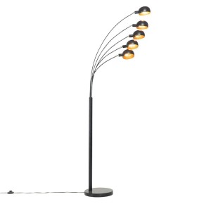QAZQA Design-Stehlampe Schwarz mit Gold 5 Lichter Sixties Marmo