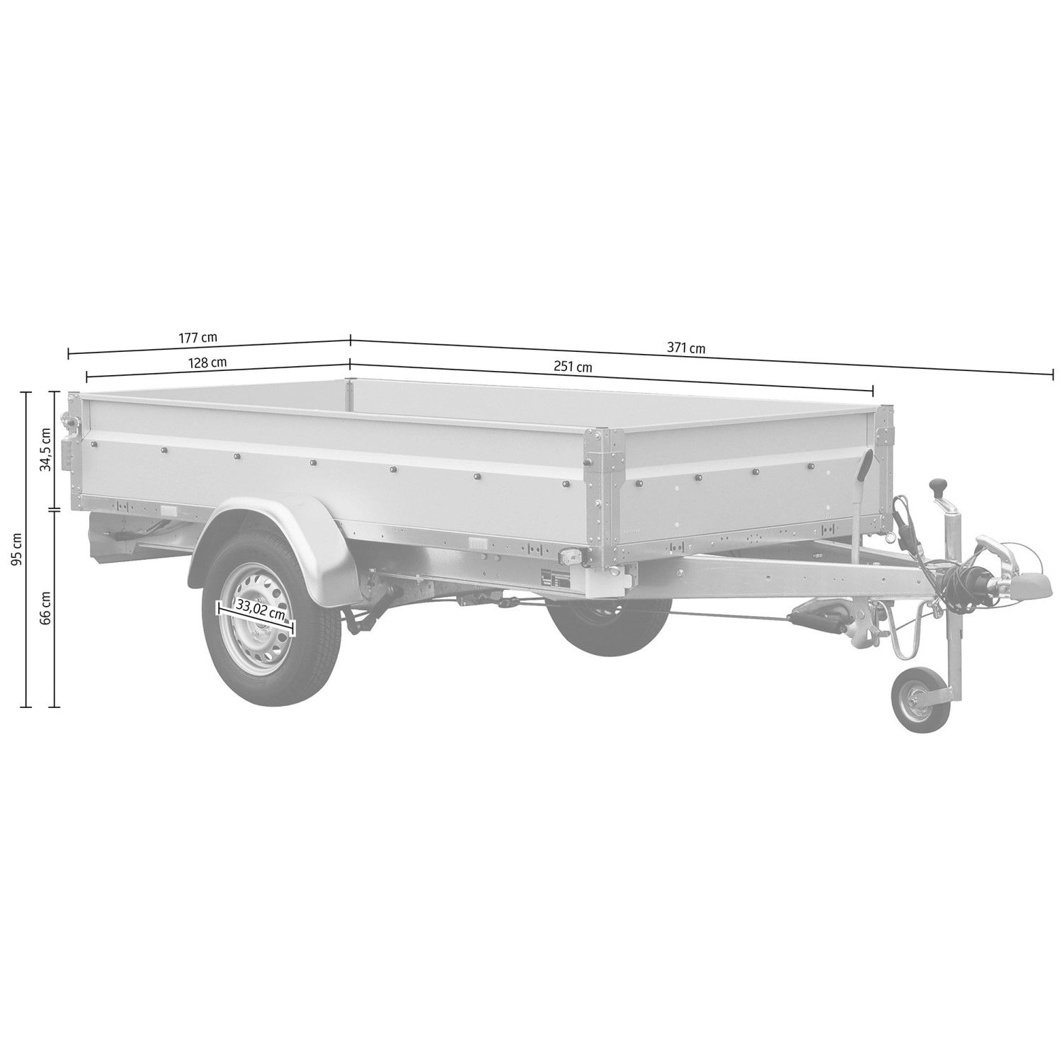 Stema Anhänger Basic ST 1300-25-13.1, gebremster Autoanhänger mit großer Ladefläche und Stützrad.