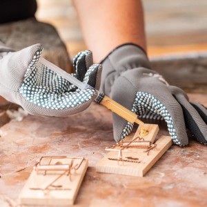Anwendung: Windhager Köderspritze mit Erdnussbutter befüllt Mausefalle. Chemiefreie Mäusebekämpfung.