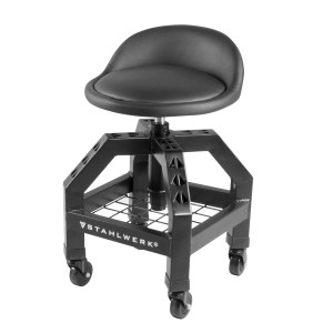 STAHLWERK Werkstatthocker VWH-300 ST, höhenverstellbar, mit Ablagefach und Rollen.