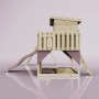 PolarPlay Spielturm Aksel in Altrosa mit Rutsche und Spielhaus aus Holz.