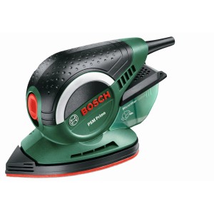 Bosch PSM Primo Multischleifer in Grün/Schwarz mit Mikrofilter-Box für staubarmes Schleifen.