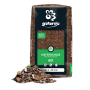 Dunkler Galamio Kiefer Rindenmulch 60l Sack mit rotbraunem Mulch davor. Schützt Gartenboden, hemmt Unkraut.