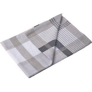 Gefaltetes, grau-weiß kariertes Geschirrtuch aus Baumwolle, 3er-Pack.