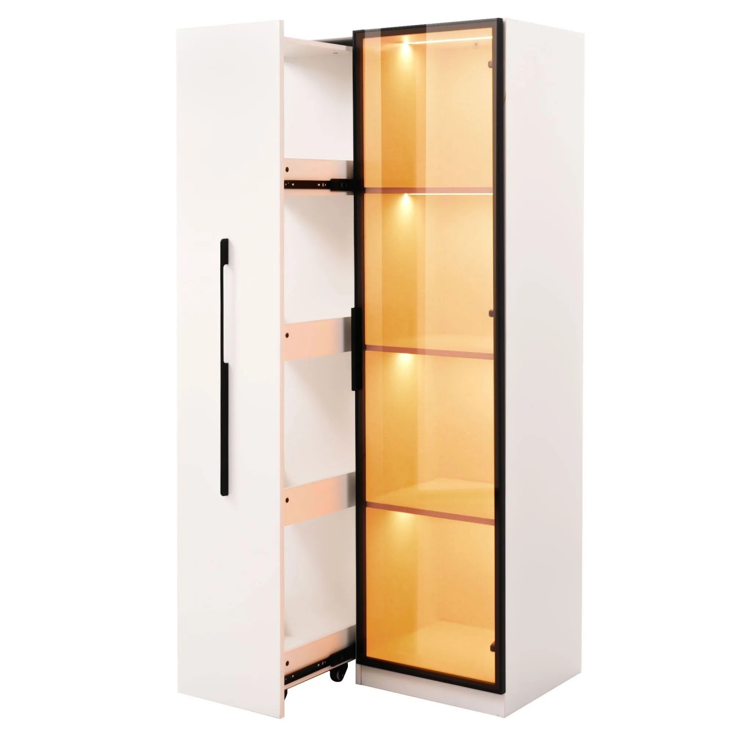 okwish Vitrine mit LED Beleuchtung Bücherregal Esszimmer 70x40x160cm Weiß