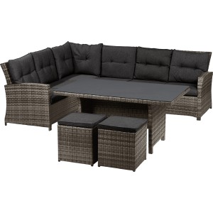 5-teiliges Lounge-Set Vermont mit Esstisch, Polyrattan Shadow Dark Night, für 7 Personen.