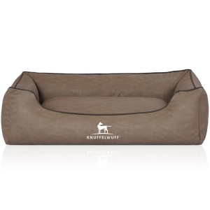 Knuffelwuff Hundebett Scottsdale Stone, Kunstleder, Größe M-L, gemütliches Hundekörbchen.