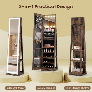 Costway Schmuckschrank mit Beleuchtung mit Make-Up-Spiegel Braun