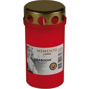 Rotes Bolsius Grablicht mit goldenem Deckel, Brenndauer bis zu 55 Stunden.