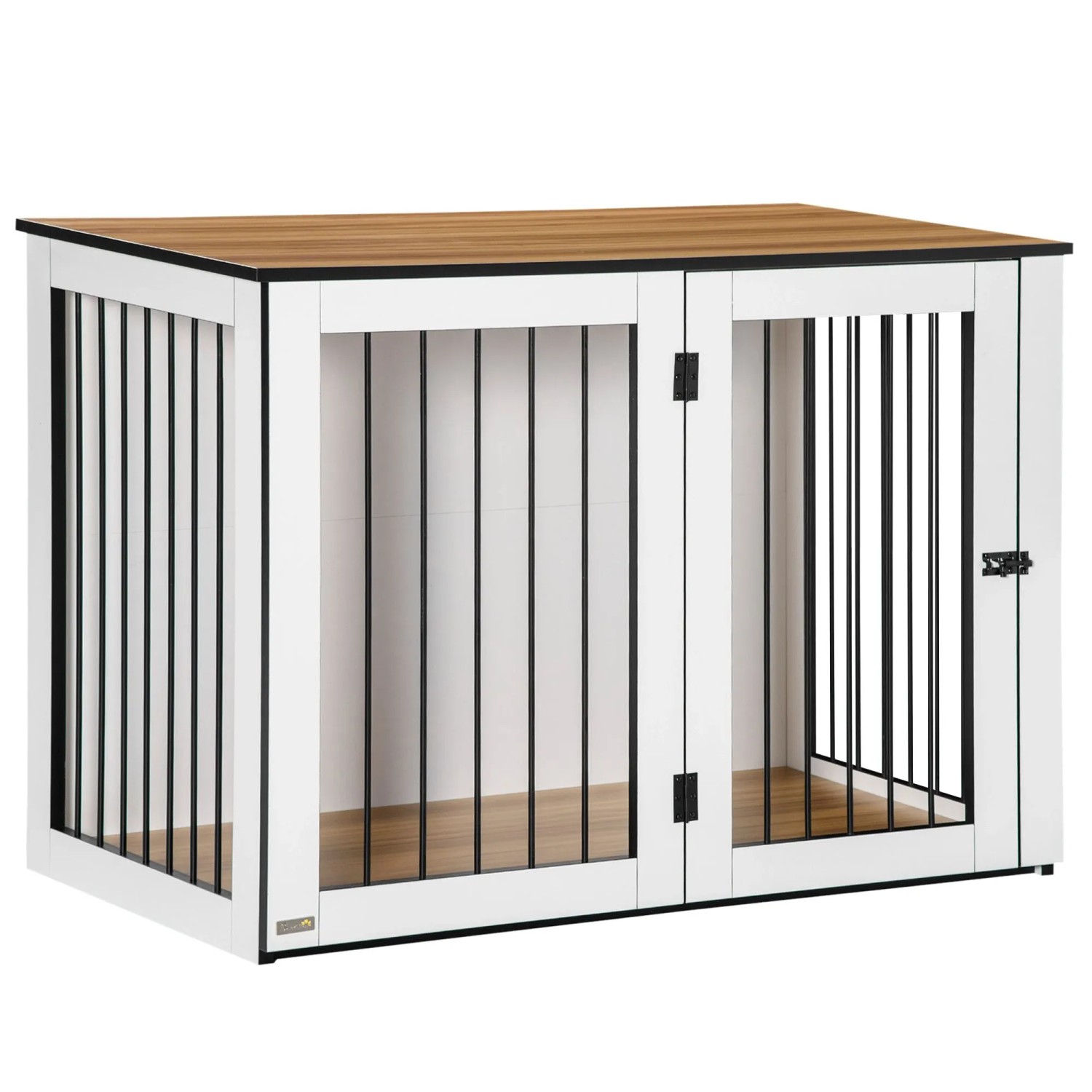PawHut Hundekäfig Hundebox Innen Dunkelwalnuss Weiß 106 x 60 x 76 cm
