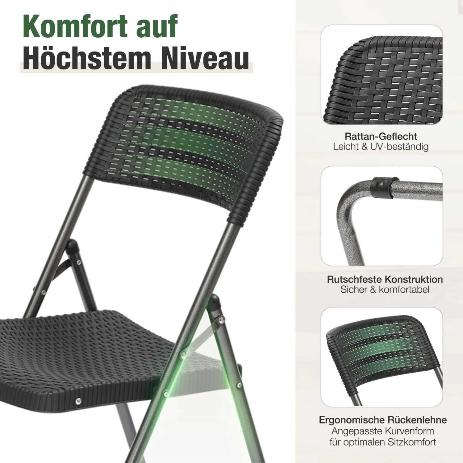 Sekey Gartenstuhl 6er Set, klappbar, Rattan-Optik, ideal für Garten, Balkon und Terrasse.