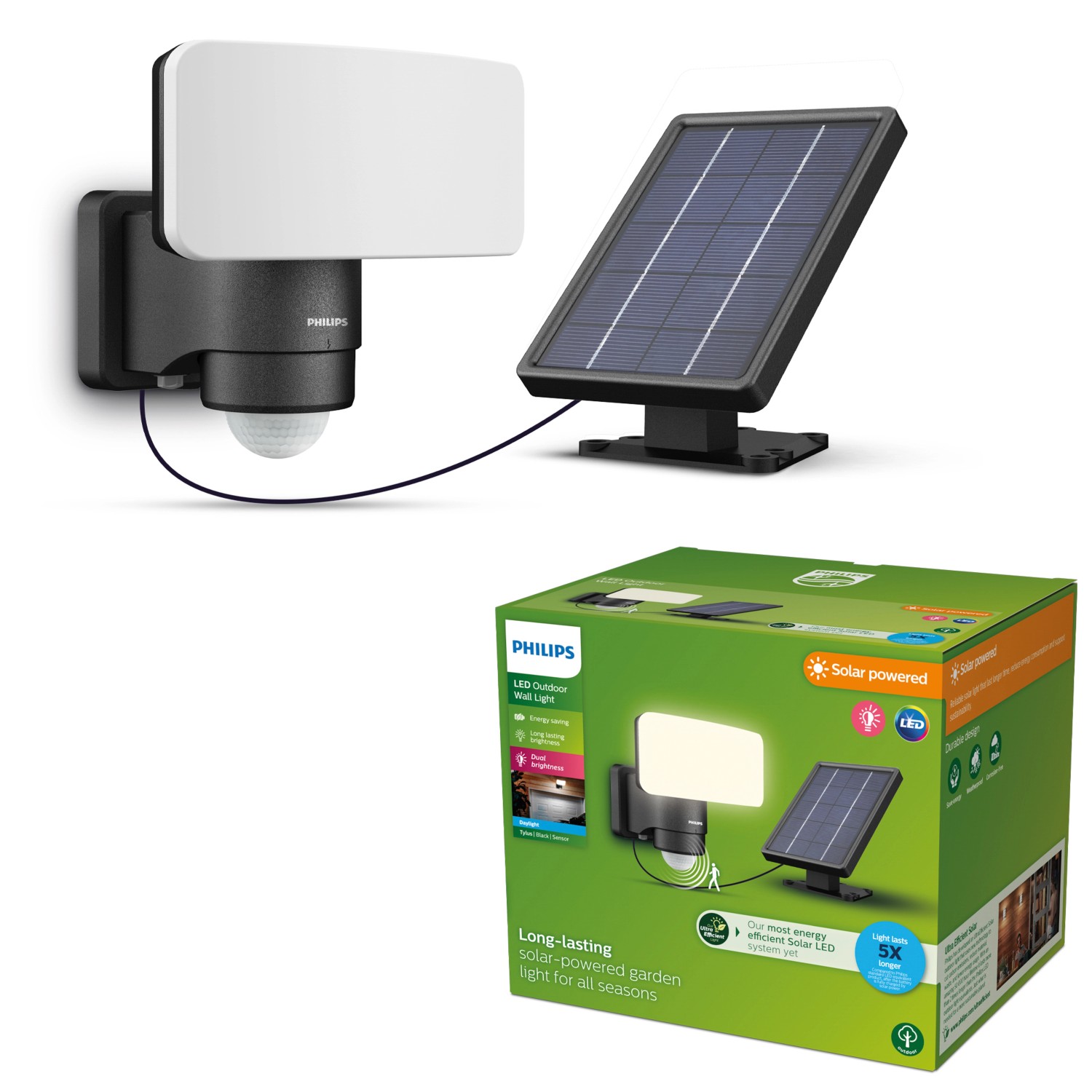 Philips LED-Solar-Außenstrahler Tylus, schwarz 5.000K Sensor günstig online kaufen