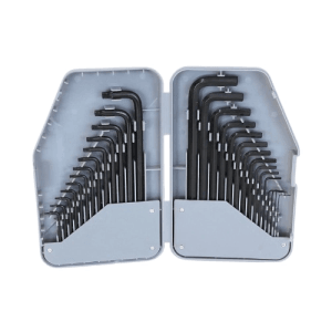 Tech-Craft Schlüsselset, 28-teilig, mit Sechskant- und Sternprofil in grauer Box.